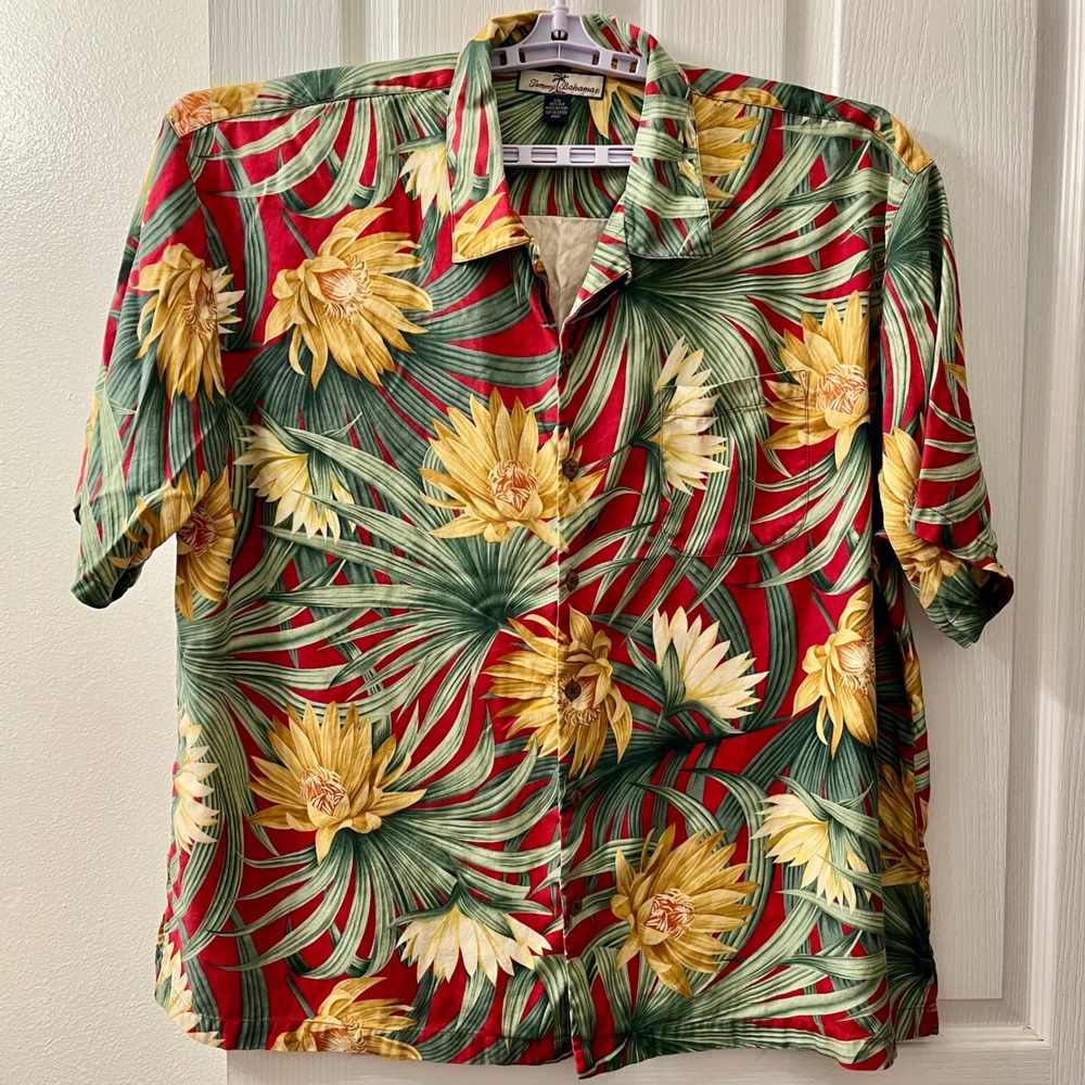 Tommy‎ Bahama 100% Silk Floral Hawaiian Camp Shirt Mens XXL Red Yellow T31115
